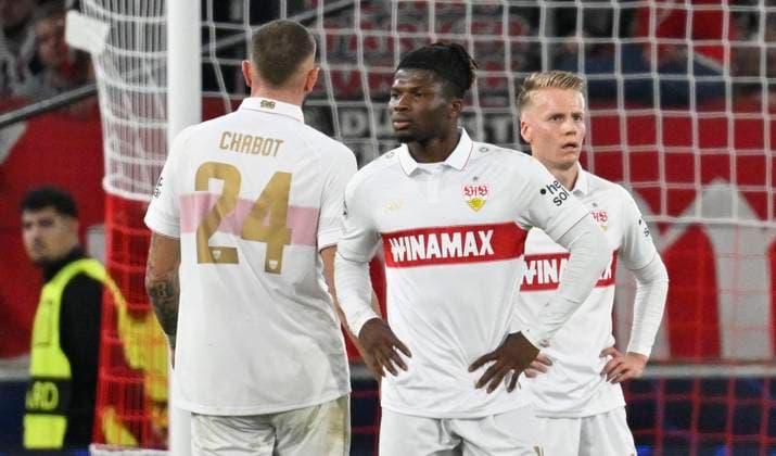 Jeff Chabot VfB Stuttgart 24 El Bilal Toure VfB Stuttgart 10 Chris Fuehrich VfB Stuttgart 27 Champions League VfB Stuttgart vs AC Sparta Prague 01 10 2024 DFL REGULATIONS PROHIBIT ANY USE OF PHOTOGRAPHS AS IMAGE SEQUENCES AND OR QUASI VIDEO VfB Stuttgart vs AC Sparta Prague