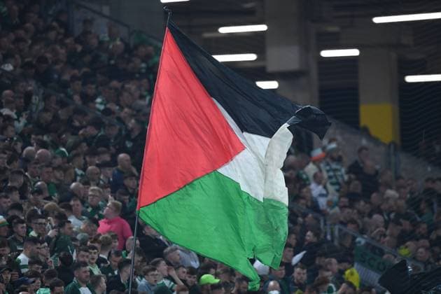 Soccer Champions League 2 Matchday Borussia Dortmund Celtic Glasgow on 01 10 2024 at Signal Iduna Park in Dortmund Flag of Palestine in the fan block of Celtic Glasgow xRx