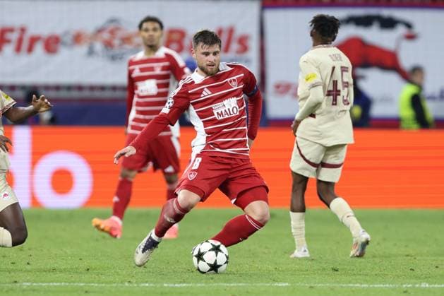SOCCER - UEFA CL, RBS vs Brest SALZBURG,AUSTRIA,01.OCT.24 - SOCCER - UEFA Champions League, Red Bull Salzburg vs Stade Brestois 29. Image shows Hugo Magnetti (Brest).  GEPAxpictures xMathiasxMandl
