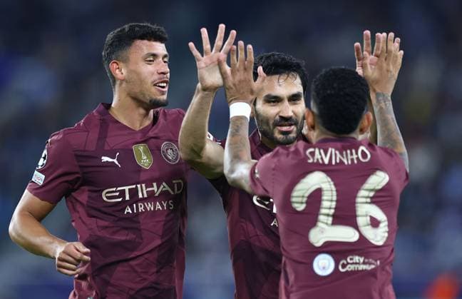 Ilkay Gundogan of Manchester City celebrates scoring the opening goal Slovan Bratislava v Manchester City, UEFA Champions League, Group Stage, Football, Tehelne pole, Bratislava, Slovakia, 01 Oct 2024 EDITORIAL USE ONLY No use with unauthorised audio, video, data, fixture lists, club league logos or live services. Online in-match use limited to 120 images, no video emulation. No use in betting, games or single club league player publications. Copyright: xMichaelxZemanek Shutterstockx 14750163j