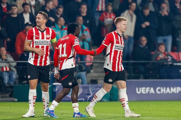 EINDHOVEN, 12-05-2019, Philips stadium. Dutch football, Champions League, season 2024-2025. Player PSV Jerdy Schouten celebrates after scoring 1-0 PSV - Sporting CP  x26368883x Copyright: