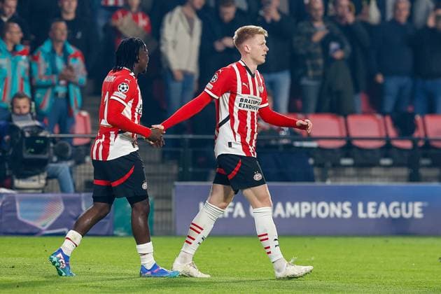EINDHOVEN, 12-05-2019, Philips stadium. Dutch football, Champions League, season 2024-2025. Player PSV Jerdy Schouten celebrates after scoring 1-0 PSV - Sporting CP  x26368884x Copyright: