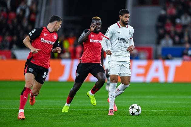 01 10 2024, Football, Champions League, Matchday 2, Season 2024 2025, Bayer 04 Leverkusen AC Milan, Granit Xhaka Bayer Leverkusen , Victor Boniface Bayer Leverkusen , Ruben Loftus Cheek AC Milan xRHR PHOTO TKx Copyright: RHR-FOTOx RHR-FOTO TK