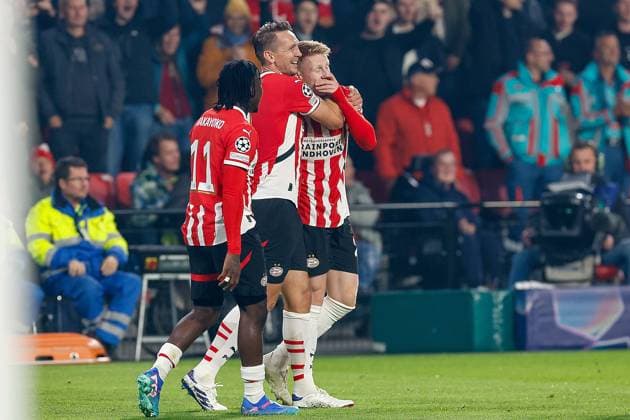 EINDHOVEN, 12-05-2019, Philips stadium. Dutch football, Champions League, season 2024-2025. Player PSV Jerdy Schouten celebrates after scoring 1-0 PSV - Sporting CP  x26368887x Copyright:
