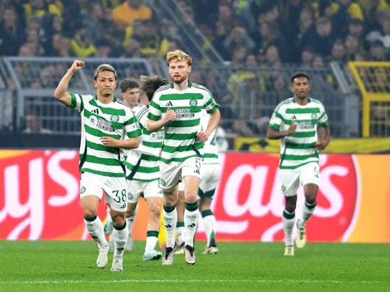 Daizen Maeda Celtic Glasgow celebrates after scoring his team™s first goal during the UEFA Champions League 2024 25 League Phase 2 matchday match between Borussia Dortmund and Celtic Glasgow, SIGNAL IDUNA PARK on October 01, 2024 in Dortmund, Germany, Germany Photo by Ralf Treese DeFodi Images Daizen Maeda Celtic Glasgow celebrates after scoring his team™s first goal during the UEFA Champions League 2024 25 League Phase MD2 match between Borussia Dortmund and Celtic FC at Signal Iduna Park on October 1, 2024 in Dortmund, Germany Defodi 521 BVBCEL20241001 016 Defodi-521