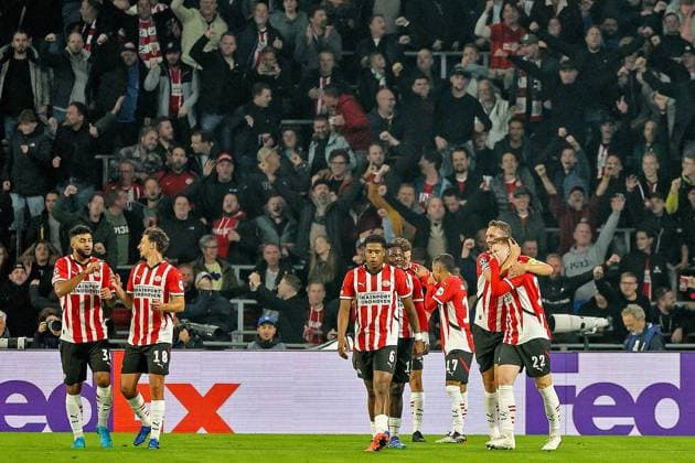 EINDHOVEN, 01-10-2024, Philips Stadium, UEFA Champions League season 2024 25, match between PSV and Sporting CP, Player PSV Jerdy Schouten celebrates after scoring 1-0 PSV - Sporting CP  x26368890x Copyright: