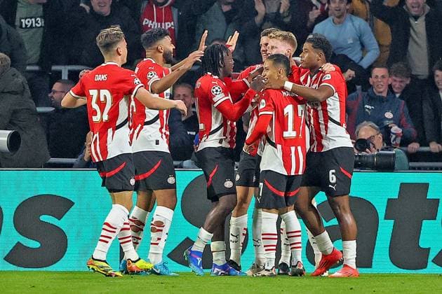 EINDHOVEN, 01-10-2024, Philips Stadium, UEFA Champions League season 2024 25, match between PSV and Sporting CP, Player PSV Jerdy Schouten celebrates after scoring 1-0 PSV - Sporting CP  x26368893x Copyright: