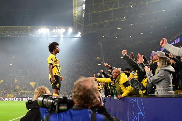 Goal celebration for 2 1 by Karim Adeyemi 27 Borussia Dortmund , Borussia Dortmund vs Celtic Glasgow, Soccer, Champions League, Matchday 2, 01 10 2024 Dortmund Nordrhein Westfalen Germany Copyright: xkolbert-press MarcxNiemeyerx