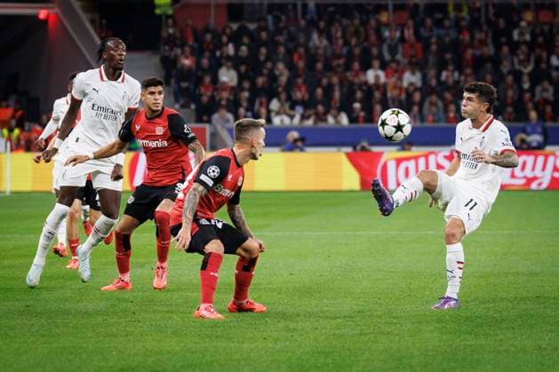UEFA Champions League, Bayer 04 Leverkusen AC Milan 01 10 2024 Christian Pulisic AC Milan, 11 on the ball UEFA Champions League, Bayer 04 Leverkusen AC Milan, Matchday 2 on 01 10 2024 at the BayArena in Leverkusen Copyright: xBEAUTIFULxSPORTS AxelxKohringx