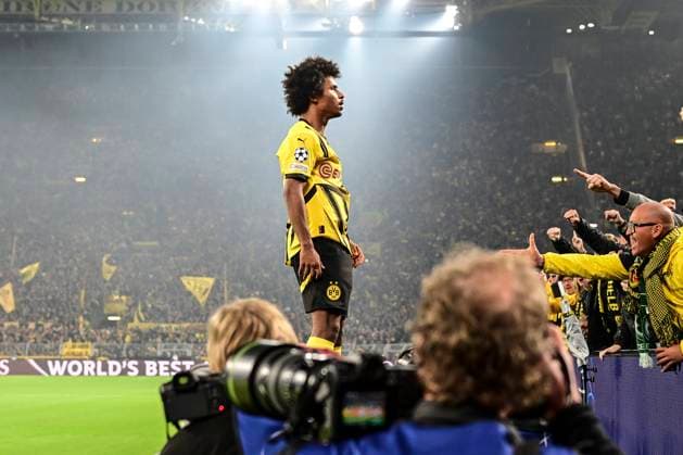Goal celebration for 2 1 by Karim Adeyemi 27 Borussia Dortmund , Borussia Dortmund vs Celtic Glasgow, Soccer, Champions League, Matchday 2, 01 10 2024 Dortmund Nordrhein Westfalen Germany Copyright: xkolbert-press MarcxNiemeyerx