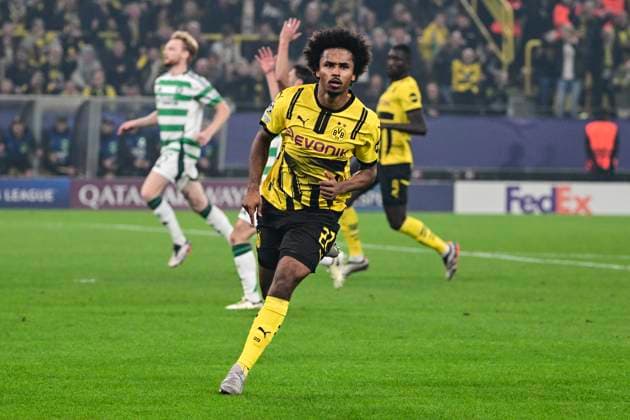 Goal celebration for 2 1 by Karim Adeyemi 27 Borussia Dortmund , Borussia Dortmund vs Celtic Glasgow, Soccer, Champions League, Matchday 2, 01 10 2024 Dortmund Nordrhein Westfalen Germany Copyright: xkolbert-press MarcxNiemeyerx
