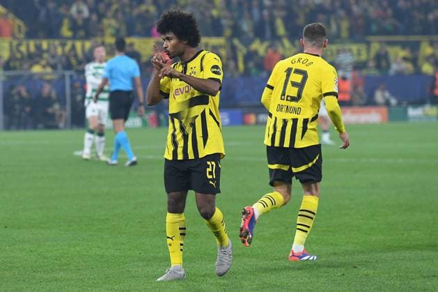 Soccer Champions League Matchday 2 Borussia Dortmund Celtic Glasgow on 01 10 2024 at Signal Iduna Park in Dortmund Goal celebration for 2 1 by Karim Adeyemi Dortmund xRx