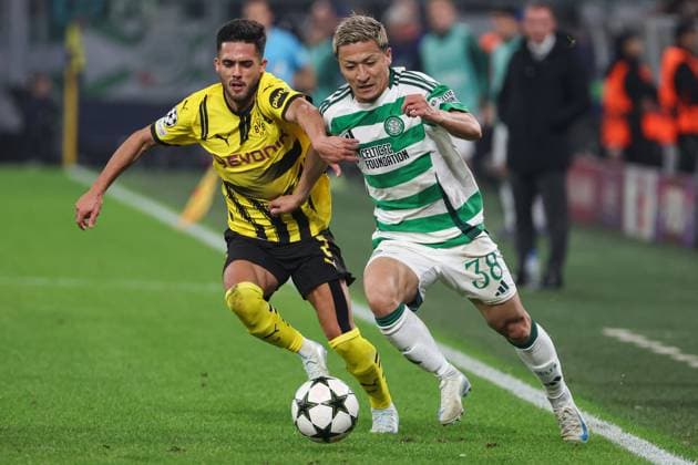 UEFA Champions League Borussia Dortmund Celtic Glasgow on 01 10 2024 at Signal Iduna Park in Dortmund Yan Couto Dortmund 2 vs Daizen Maeda Celtic 38 MH