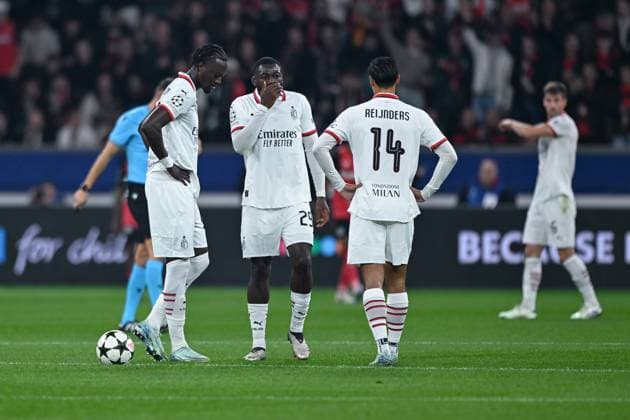 01 10 2024, Football, Champions League, Matchday 2, Season 2024 2025, Bayer 04 Leverkusen AC Milan, Tammy Abraham AC Milan , Youssouf Fofana AC Milan , Tijani Reijnders AC Milan xRHR PHOTO TKx Copyright: RHR-FOTOx RHR-FOTO TK