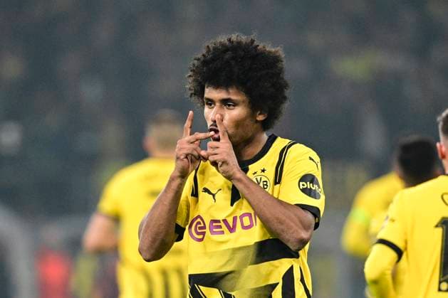 Goal celebration for 2 1 by Karim Adeyemi 27 Borussia Dortmund , Borussia Dortmund vs Celtic Glasgow, Soccer, Champions League, Matchday 2, 01 10 2024 Dortmund Nordrhein Westfalen Germany Copyright: xkolbert-press MarcxNiemeyerx
