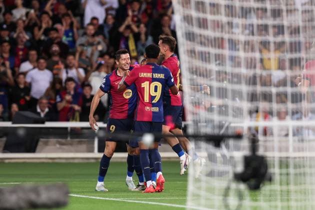 October 1, 2024, Barcelona, Barcelona, SPAIN: Robert Lewandowski of FC Barcelona, Barca celebrates a goal during the UEFA Champions League, football match played between FC Barcelona and BSC Young Boys at Estadio Olimpico de Montjuic on October 01, 2024 in Barcelona, Spain. Barcelona SPAIN - ZUMAa181 20241001_zaa_a181_015 Copyright: xJavierxBorregoxRamosx