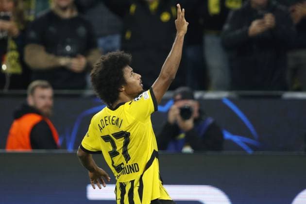 DORTMUND - Karim Adeyemi of Borussia Dortmund celebrates 5-1 during the UEFA Champions League match between Borussia Dortmund and Celtic FC at Signal Iduna Park on Oct. 01, 2024 in Dortmund, Germany. ANP Hollandse Hoogte BART STOUTJESDIJK UEFA Champions League 2024 25 League Phase MD2 2024 25 xVIxANPxSportx xBartxStoutjesdijkxIVx 509871985 originalFilename: 509871985.jpg