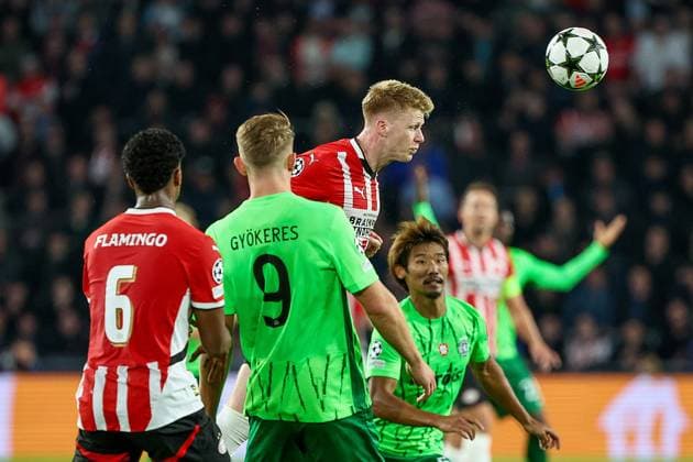 EINDHOVEN, 12-05-2019, Philips stadium. Dutch football, Champions League, season 2024-2025. Player PSV Jerdy Schouten header PSV - Sporting CP  x26369232x Copyright: