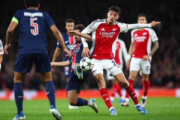 Arsenal gegen PSG 1. Oktober 2024, London UEFA Champions™s League Fußball Arsenal gegen Paris Saint Germain Kai Havertz von Arsenal Foto Charlotte Wilson Abseits London UK  Copyright: xCharlottexWilsonx xOffsidexOffside