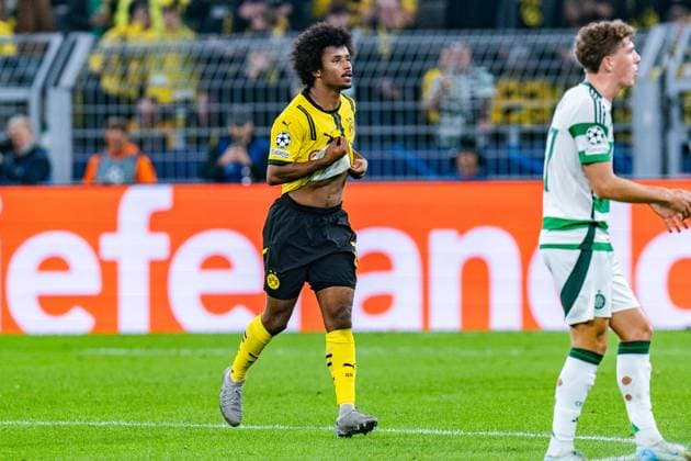 01 10 2024, Borussia Dortmund vs Celtic Glasgow, UEFA Champions League, Matchday 2 Karim Adeyemi Borussia Dortmund, 27 celebrates after his goal to make it 4 1 Copyright: xBahhoxKarax