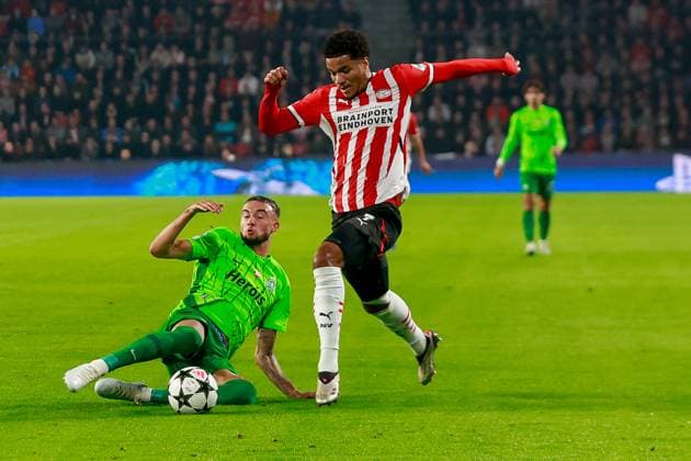 EINDHOVEN, 12-05-2019, Philips stadium. Dutch football, Champions League, season 2024-2025. Player PSV Malik Tillman vs Player Sporting CP Nuno Santos PSV - Sporting CP  x26369283x Copyright: