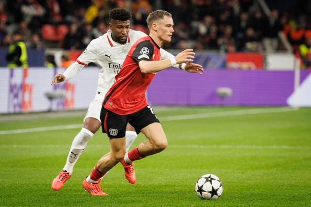 UEFA Champions League, Bayer 04 Leverkusen AC Milan 01 10 2024 Florian Wirtz Bayer 04 Leverkusen, 10 in duel with Emerson Royal AC Milan, 22 UEFA Champions League, Bayer 04 Leverkusen AC Milan, Matchday 2 on 01 10 2024 at BayArena in Leverkusen Copyright: xBEAUTIFULxSPORTS AxelxKohringx