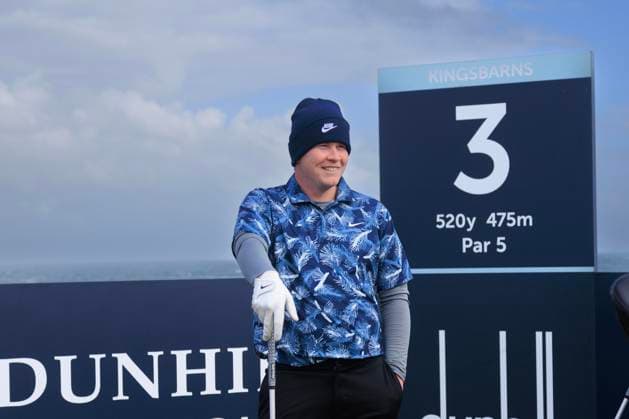 1st October 2024; Kingsbarns Golf Links, Fife, Scotland; Alfred Dunhill Links Golf Championship, Second Practice Day; Robert Macintyre of Scotland on the third tee on Kingsbarns Golf Links, during a practice round ahead of the Dunhill Links Championship  ActionPlus12698753 DavidxYoung