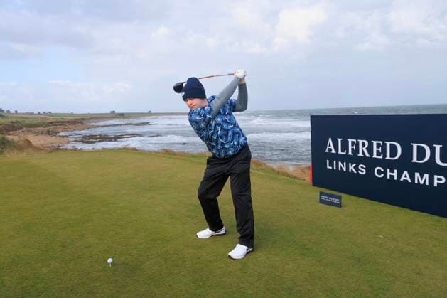 1st October 2024; Kingsbarns Golf Links, Fife, Scotland; Alfred Dunhill Links Golf Championship, Second Practice Day; Robert Macintyre of Scotland tees off on the third hole on Kingsbarns Golf Links, during a practice round ahead of the Dunhill Links Championship  ActionPlus12698754 DavidxYoung