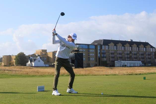 1st October 2024; Old Course at St Andrews, St Andrews, Fife, Scotland; Alfred Dunhill Links Golf Championship, Second Practice Day; Welsh former footballer Gareth Bale tees off on the second hole of the Old Course, St Andrews, during a practice round ahead of the Dunhill Links Championship  ActionPlus12698762 DavidxYoung