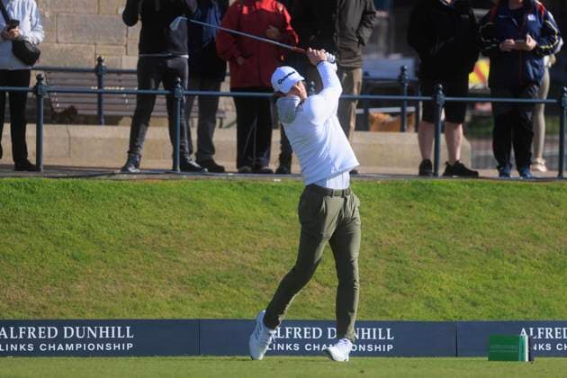 1st October 2024; Old Course at St Andrews, St Andrews, Fife, Scotland; Alfred Dunhill Links Golf Championship, Second Practice Day; Welsh former footballer Gareth Bale tees off on the first hole of the Old Course, St Andrews, during a practice round ahead of the Dunhill Links Championship  ActionPlus12698747 DavidxYoung