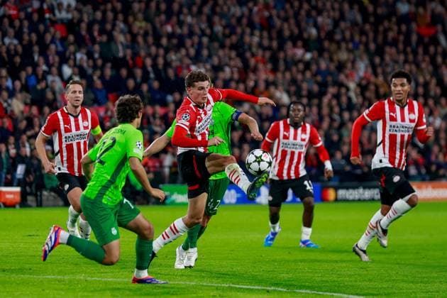 EINDHOVEN, 12-05-2019, Philips stadium. Dutch football, Champions League, season 2024-2025. Player PSV Isaac Babadi vs Player Sporting CP Ricardo Esgaio PSV - Sporting CP  x26369372x Copyright: