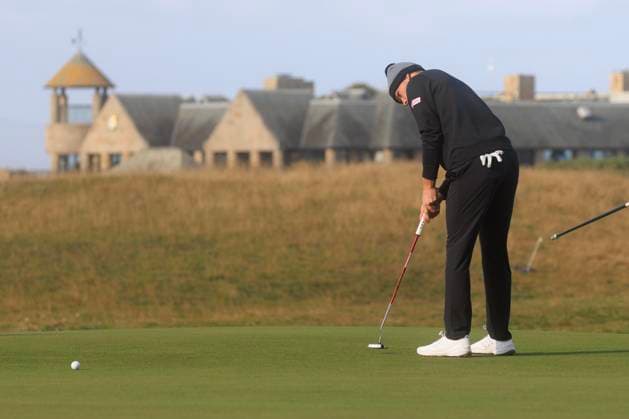1st October 2024; Old Course at St Andrews, St Andrews, Fife, Scotland; Alfred Dunhill Links Golf Championship, Second Practice Day; Nicolai H& xf8;jgaard of Denmark putts on the seventeenth green of the Old Course, St Andrews, during a practice round ahead of the Dunhill Links Championship  ActionPlus12698769 DavidxYoung