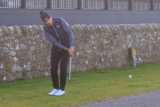 1st October 2024; Old Course at St Andrews, St Andrews, Fife, Scotland; Alfred Dunhill Links Golf Championship, Second Practice Day; Rafael Cabrera-Bello of Spain chips to the seventeenth green of the Old Course, St Andrews, during a practice round ahead of the Dunhill Links Championship  ActionPlus12698773 DavidxYoung