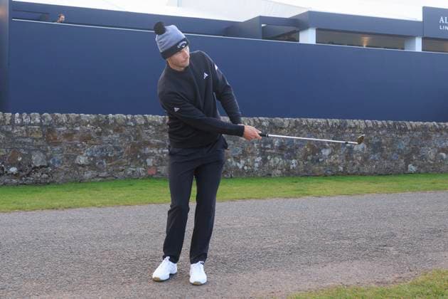 1st October 2024; Old Course at St Andrews, St Andrews, Fife, Scotland; Alfred Dunhill Links Golf Championship, Second Practice Day; Nicolai H& xf8;jgaard of Denmark chips off the road to the seventeenth green of the Old Course, St Andrews, during a practice round ahead of the Dunhill Links Championship  ActionPlus12698775 DavidxYoung