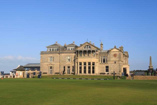 1st October 2024; Old Course at St Andrews, St Andrews, Fife, Scotland; Alfred Dunhill Links Golf Championship, Second Practice Day; The R&amp;A Clubhouse and the first tee of the Old Course, St Andrews, during a practice round ahead of the Dunhill Links Championship  ActionPlus12698778 DavidxYoung