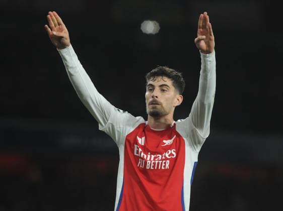 Football - 2024 2025 UEFA Champions League - League Phase - Matchday 2 8 - Arsenal vs Paris Saint Germain - Emirates Stadium - Tuesday 1st October 2024. Kai Havertz of Arsenal celebrates scoring goal no 1 