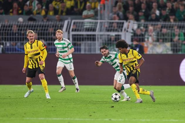01 10 2024, Football, Season 2024 2025, UEFA Champions League, Matchday 2, Borussia Dortmund Celtic Glasgow, v l Greg Taylor Celtic Glasgow , Karim Adeyemi Borussia Dortmund , Dortmund Signal Iduna Park NRW Germany xRHR PHOTO DEx Copyright: DennisxEwert RHR-FOTOx RHR-FOTO DE