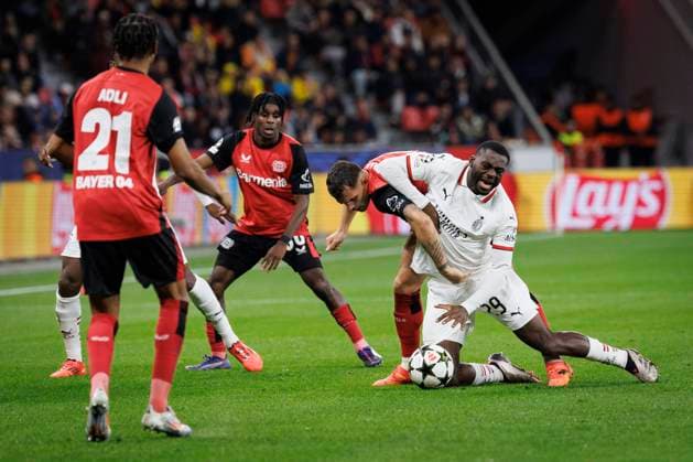 UEFA Champions League, Bayer 04 Leverkusen AC Milan 01 10 2024 Granit Xhaka Bayer 04 Leverkusen, 34 fouls Youssouf Fofana AC Milan, 29 UEFA Champions League, Bayer 04 Leverkusen AC Milan, Matchday 2 on 01 10 2024 at BayArena in Leverkusen Copyright: xBEAUTIFULxSPORTS AxelxKohringx