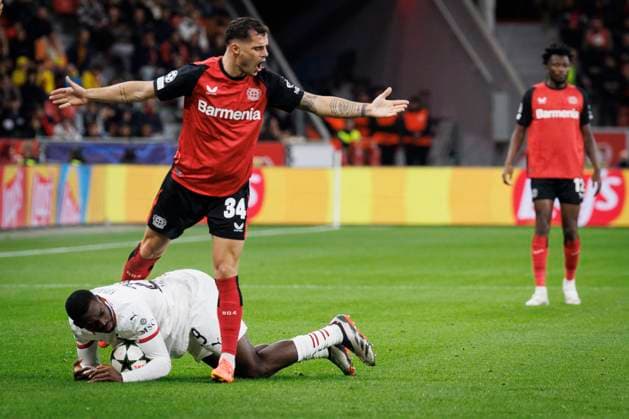 UEFA Champions League, Bayer 04 Leverkusen AC Milan 01 10 2024 Granit Xhaka Bayer 04 Leverkusen, 34 fouls Youssouf Fofana AC Milan, 29 UEFA Champions League, Bayer 04 Leverkusen AC Milan, Matchday 2 on 01 10 2024 at BayArena in Leverkusen Copyright: xBEAUTIFULxSPORTS AxelxKohringx