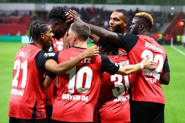 Goal to 1 0 for Leverkusen by Victor Boniface 22 Bayer 04 Leverkusen Bayer 04 Leverkusen vs AC Milan, Soccer, UEFA Champions League, Matchday 2, 01 10 2024 Photo kolbert press Ant Palmer BayArena NRW Germany Copyright: xkolbert-press AntxPalmerx