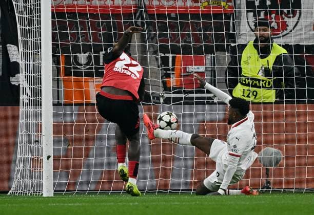 01 10 2024, xjhx, Football UEFA Champions League, Bayer 04 Leverkusen AC Milan emspor, v l Victor Boniface Bayer Leverkusen , Emerson Royal AC Milan Goal scored, scored the goal to 1 0 UEFA REGULATIONS PROHIBIT ANY USE OF PHOTOGRAPHS as IMAGE SEQUENCES and or QUASI VIDEO Leverkusen