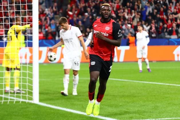 Goal to 1 0 for Leverkusen by Victor Boniface 22 Bayer 04 Leverkusen Bayer 04 Leverkusen vs AC Milan, Soccer, UEFA Champions League, Matchday 2, 01 10 2024 Photo kolbert press Ant Palmer BayArena NRW Germany Copyright: xkolbert-press AntxPalmerx
