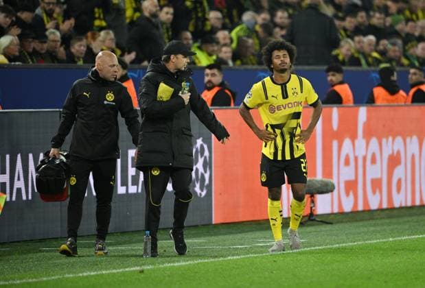 Injury Karim Adeyemi Borussia Dortmund 01 10 2024, Football UEFA Champions League 2024 25, 2 Matchday Borussia Dortmund Celtic Glasgow Dortmund Signal Iduna Park North Rhine-Westphalia Germany Team2