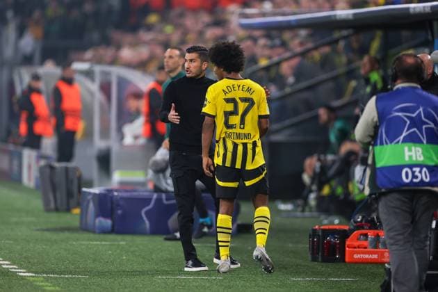 01 10 2024, Football, Season 2024 2025, UEFA Champions League, Matchday 2, Borussia Dortmund Celtic Glasgow, v l Coach Nuri Sahin Borussia Dortmund consoles Karim Adeyemi Borussia Dortmund , Dortmund Signal Iduna Park NRW Germany xRHR PHOTO DEx Copyright: DennisxEwert RHR-FOTOx RHR-FOTO DE