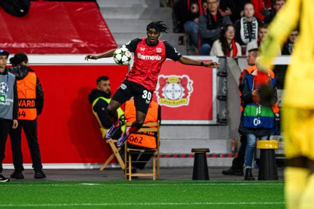 LEVERKUSEN, GERMANY - 1 OCTOBER, 2024: Jeremie Frimpong, The UEFA Champions League match between Bayer 04 Leverkusen vs AC Milan at BayArena  Copyright: xVItaliixKliuievx