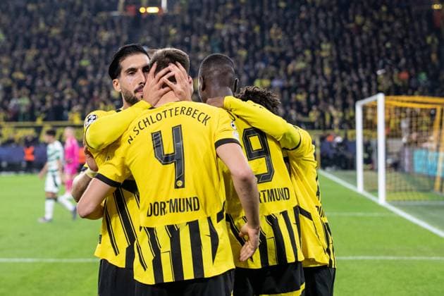 UEFA Champions League Borussia Dortmund Celtic Glasgow 01 10 2024 Borussia Dortmund celebrating 6 1, by Serhou Guirassy Borussia Dortmund, 9 Nico Schlotterbeck Borussia Dortmund, 4 celebrating UEFA Champions League Borussia Dortmund Celtic Glasgow Signal Iduna Park, Dortmund 01 10 2024 Copyright: xBEAUTIFULxSPORTS Buriakovx