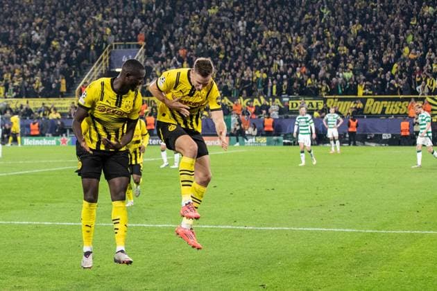 UEFA Champions League Borussia Dortmund Celtic Glasgow 01 10 2024 Borussia Dortmund celebrating 6 1, by Serhou Guirassy Borussia Dortmund, 9 Nico Schlotterbeck Borussia Dortmund, 4 celebrating UEFA Champions League Borussia Dortmund Celtic Glasgow Signal Iduna Park, Dortmund 01 10 2024 Copyright: xBEAUTIFULxSPORTS Buriakovx