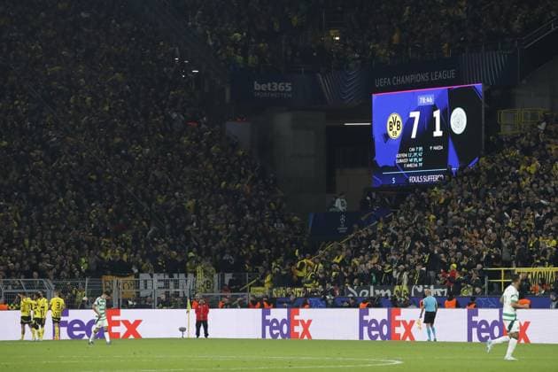 Sport Bilder des Tages DORTMUND - 7-1 on the scoreboard during the UEFA Champions League match between Borussia Dortmund and Celtic FC at the Signal Iduna Park on Oct. 01, 2024 in Dortmund, Germany. ANP Hollandse Hoogte BART STOUTJESDIJK UEFA Champions League 2024 25 League Phase MD2 2024 25 xVIxANPxSportx xBartxStoutjesdijkxIVx 509877819 originalFilename: 509877819.jpg