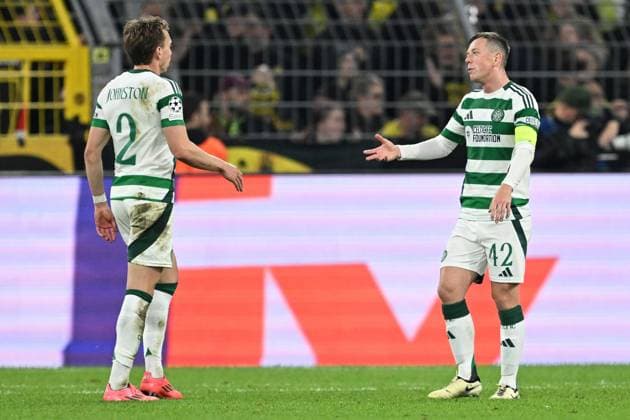 Celtic players show a look of dejection after conceding the goal to make it 7-1 Borussia Dortmund v Celtic, UEFA Champions League, Group Stage, Football, Signal Iduna Park, Dortmund, Germany, 01 Oct 2024 EDITORIAL USE ONLY No use with unauthorised audio, video, data, fixture lists, club league logos or live services. Online in-match use limited to 120 images, no video emulation. No use in betting, games or single club league player publications. Copyright: xMichaelxTitgemeyer Shutterstockx 14750161cq