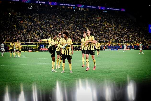 Goal celebration for 5 1 by Karim Adeyemi 27 Borussia Dortmund , Borussia Dortmund vs Celtic Glasgow, Soccer, Champions League, Matchday 2, 01 10 2024 Dortmund Nordrhein Westfalen Germany Copyright: xkolbert-press MarcxNiemeyerx